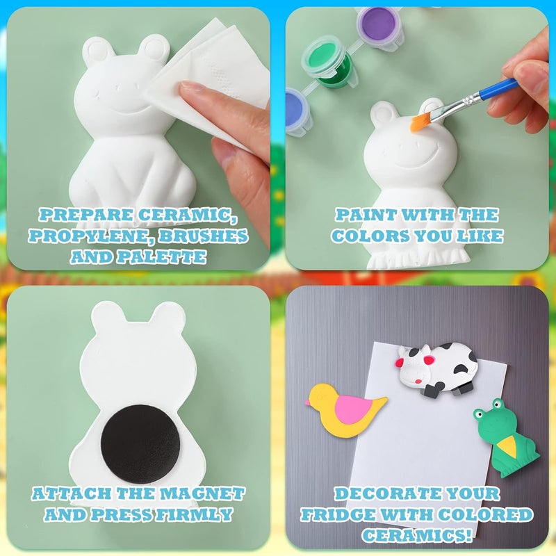 Sinmoe 12 Sets Arts and Crafts Set Painting Kit Unpainted DIY Ceramic Figurines Paint Your Own Figurines with 12 Magnet 2 Brushes and 1 Palette Ceramic Painting Kit for Adults (Animal) - Image 5